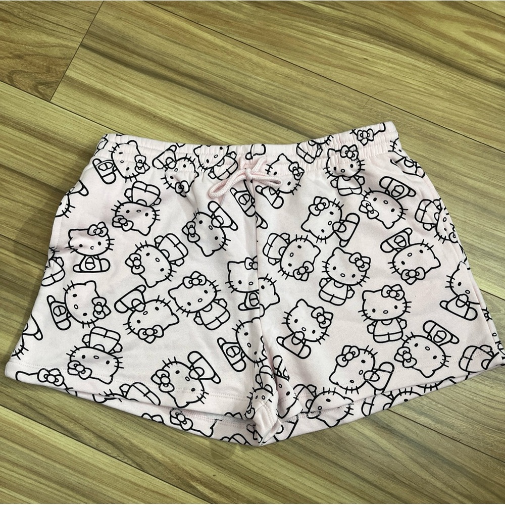 Sanrio Hello Kitty Fleece sweat shorts Pink Black Sz XL Women’s NEW